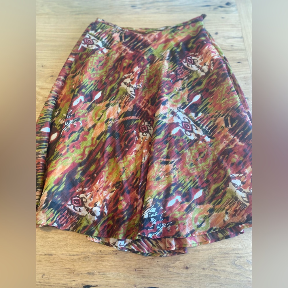 Chico's Watercolor Graphic A-line Midi Skirt Rust‎ Brown Women’s 2 Preloved
